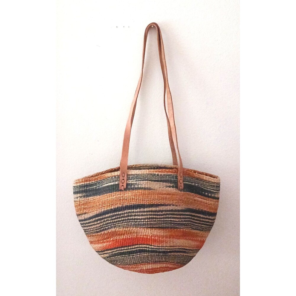 Kenya Bag Handcrafted Woven Sisal Tote Genuine Natural Leather Straps - Picture 3 of 5